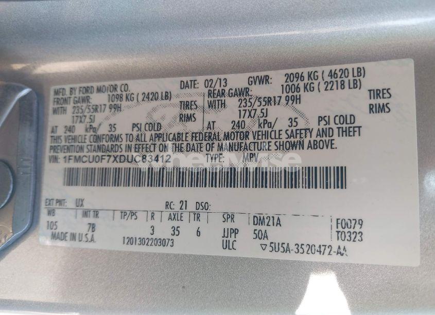 Photo 9 of 2013 Ford Escape S (VIN 1FMCU0F7XDUC83412)