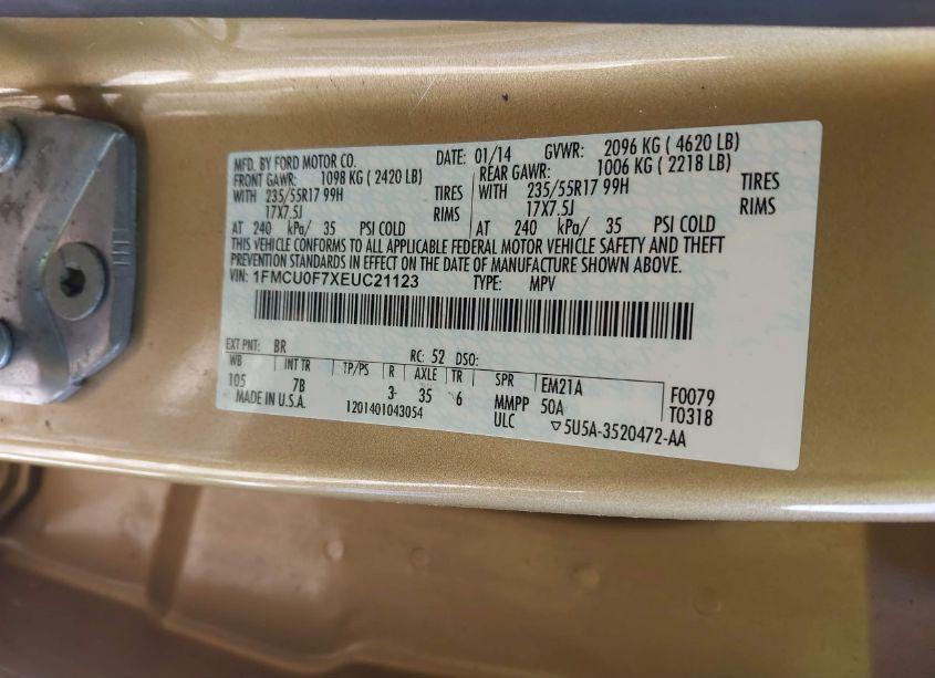 Photo 9 of 2014 Ford Escape S (VIN 1FMCU0F7XEUC21123)