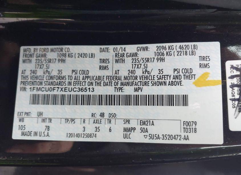 Photo 9 of 2014 Ford Escape S (VIN 1FMCU0F7XEUC36513)