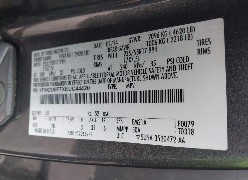 Photo 9 of 2014 Ford Escape S (VIN 1FMCU0F7XEUC44420)