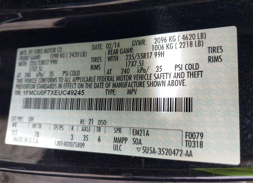 Photo 9 of 2014 Ford Escape S (VIN 1FMCU0F7XEUC49245)