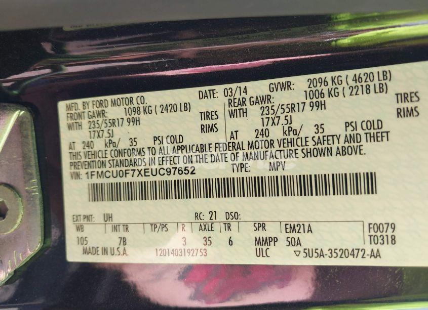 Photo 9 of 2014 Ford Escape S (VIN 1FMCU0F7XEUC97652)