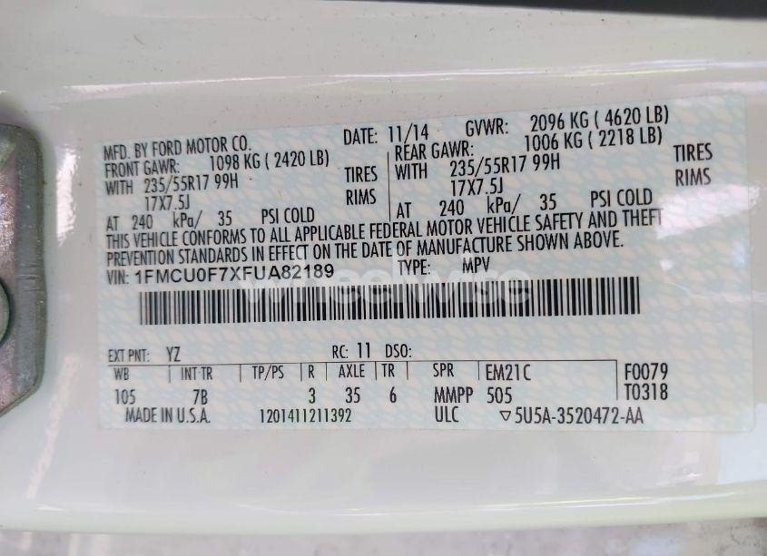 Photo 9 of 2015 Ford Escape S (VIN 1FMCU0F7XFUA82189)