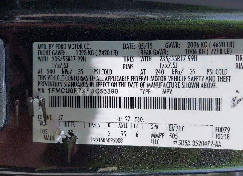 Photo 9 of 2015 Ford Escape S (VIN 1FMCU0F7XFUC56598)