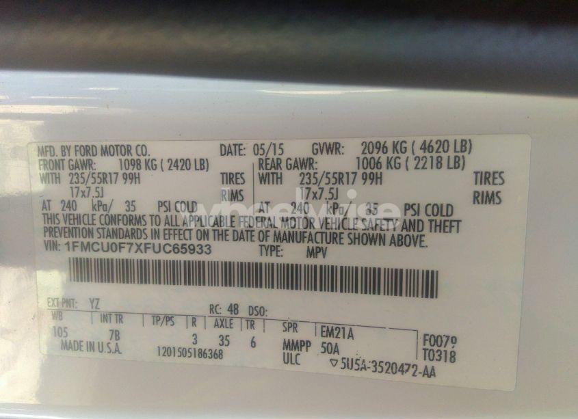 Photo 9 of 2015 Ford Escape S (VIN 1FMCU0F7XFUC65933)