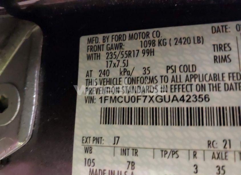 Photo 9 of 2016 Ford Escape S (VIN 1FMCU0F7XGUA42356)