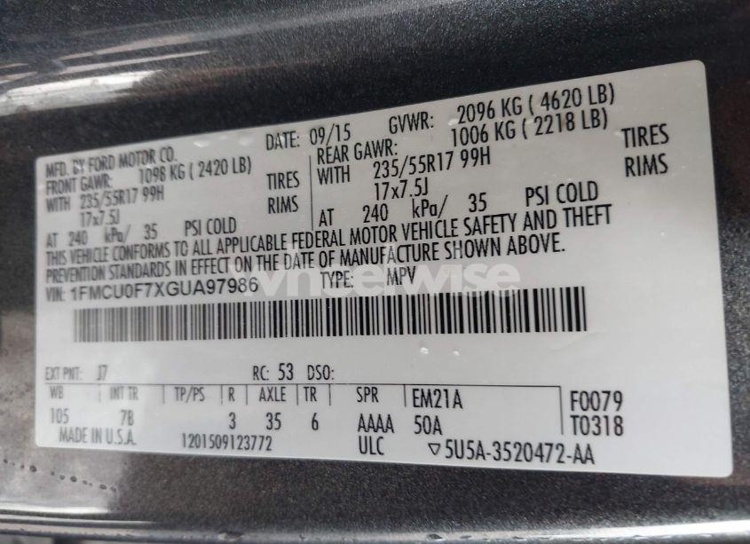 Photo 9 of 2016 Ford Escape S (VIN 1FMCU0F7XGUA97986)