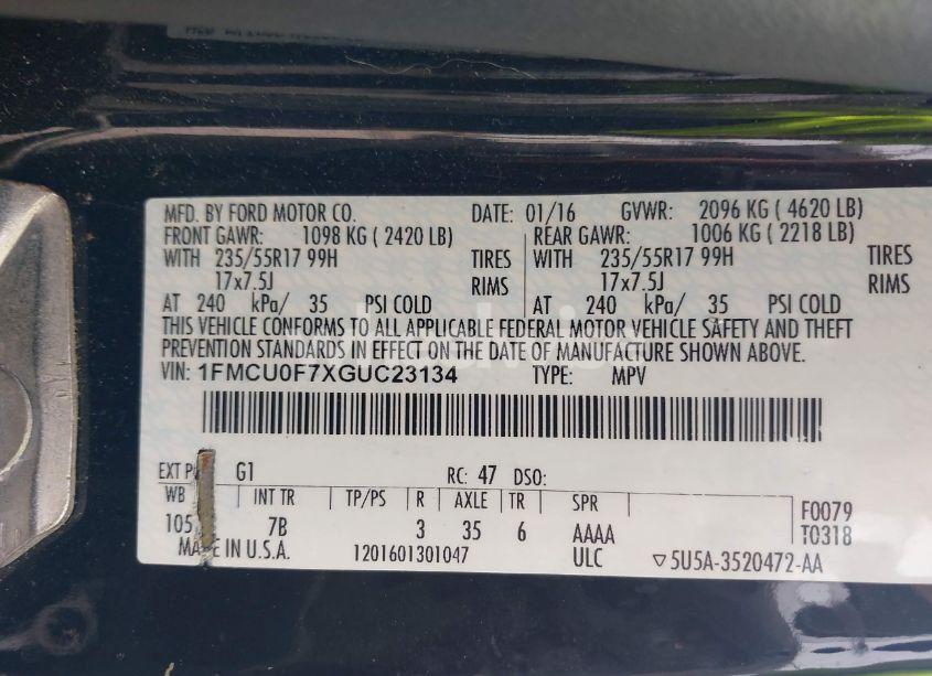 Photo 9 of 2016 Ford Escape S (VIN 1FMCU0F7XGUC23134)