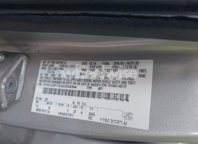 Photo 9 of 2016 Ford Escape S (VIN 1FMCU0F7XGUC64394)