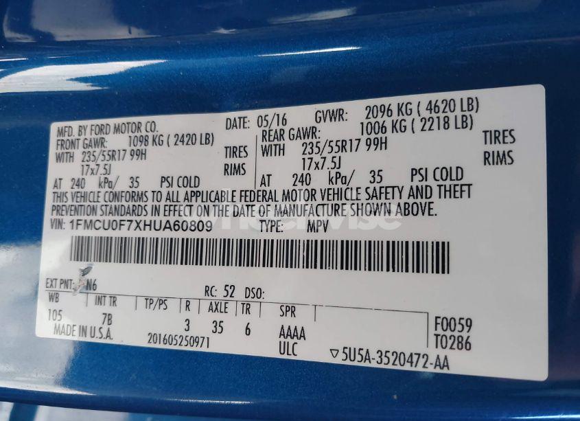 Photo 9 of 2017 Ford Escape S (VIN 1FMCU0F7XHUA60809)