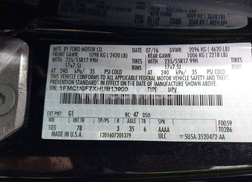 Photo 9 of 2017 Ford Escape S (VIN 1FMCU0F7XHUB13900)