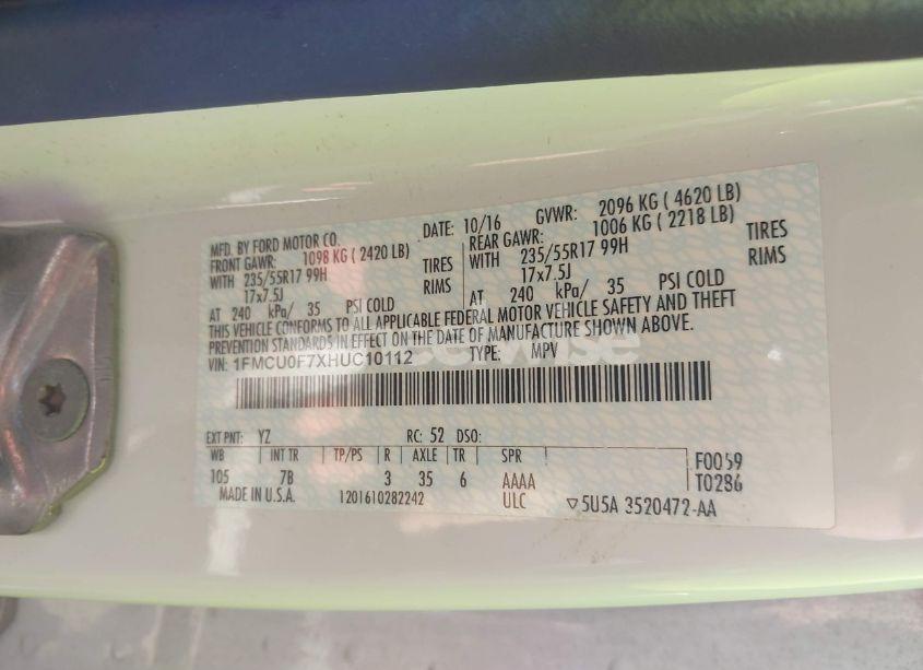 Photo 9 of 2017 Ford Escape S (VIN 1FMCU0F7XHUC10112)