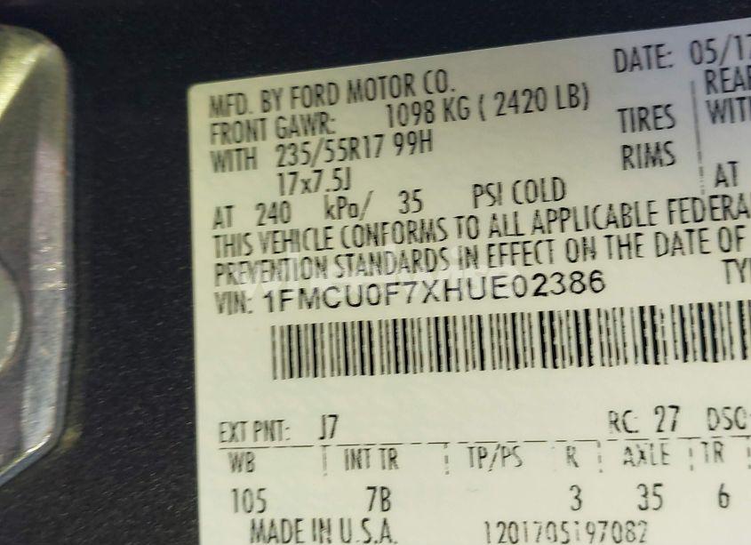 Photo 9 of 2017 Ford Escape S (VIN 1FMCU0F7XHUE02386)