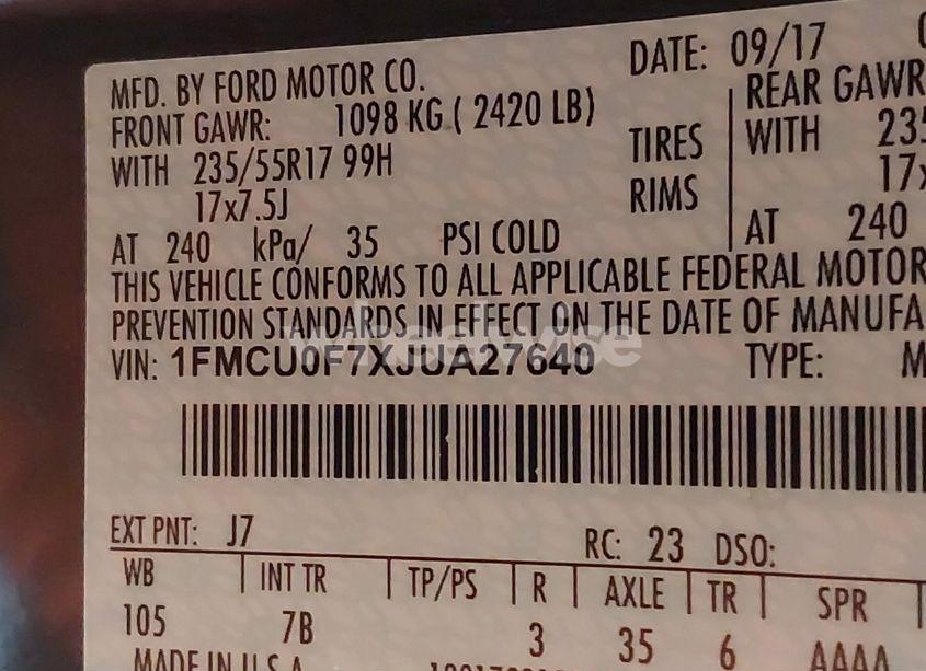 Photo 9 of 2018 Ford Escape S (VIN 1FMCU0F7XJUA27640)