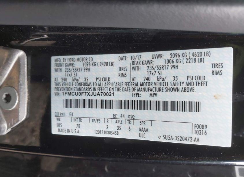 Photo 9 of 2018 Ford Escape S (VIN 1FMCU0F7XJUA70021)