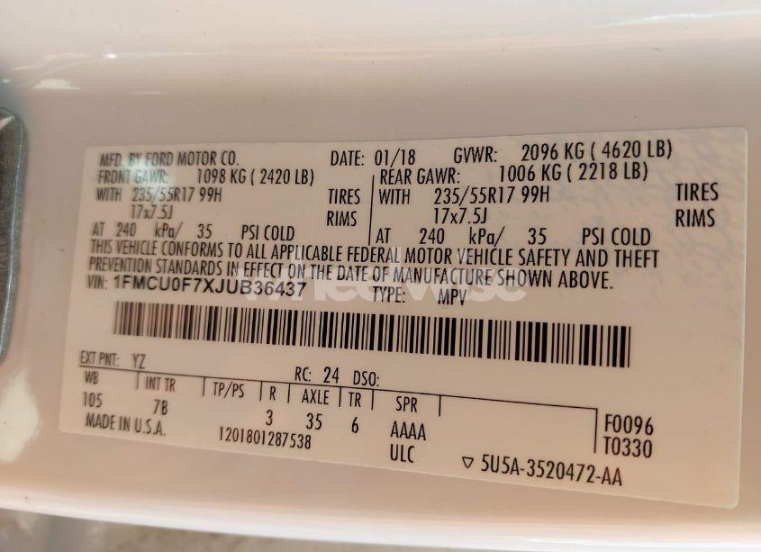 Photo 9 of 2018 Ford Escape S (VIN 1FMCU0F7XJUB36437)