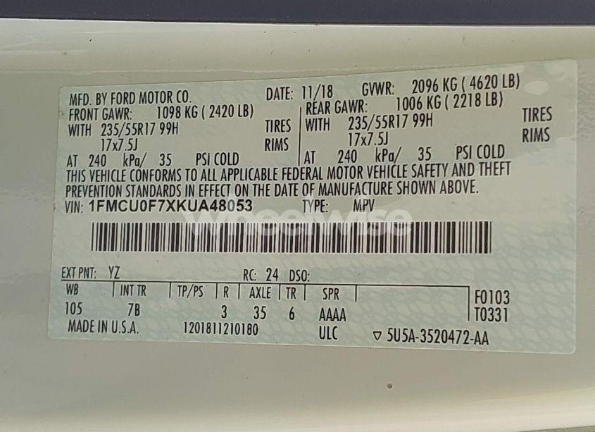 Photo 9 of 2019 Ford Escape S (VIN 1FMCU0F7XKUA48053)