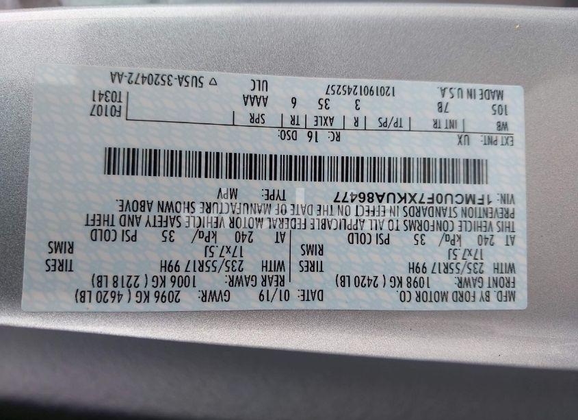 Photo 9 of 2019 Ford Escape S (VIN 1FMCU0F7XKUA86477)