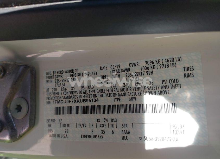 Photo 9 of 2019 Ford Escape S (VIN 1FMCU0F7XKUB95134)