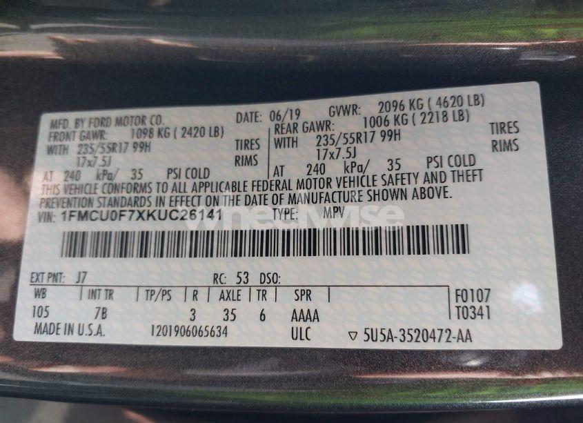 Photo 9 of 2019 Ford Escape S (VIN 1FMCU0F7XKUC26141)