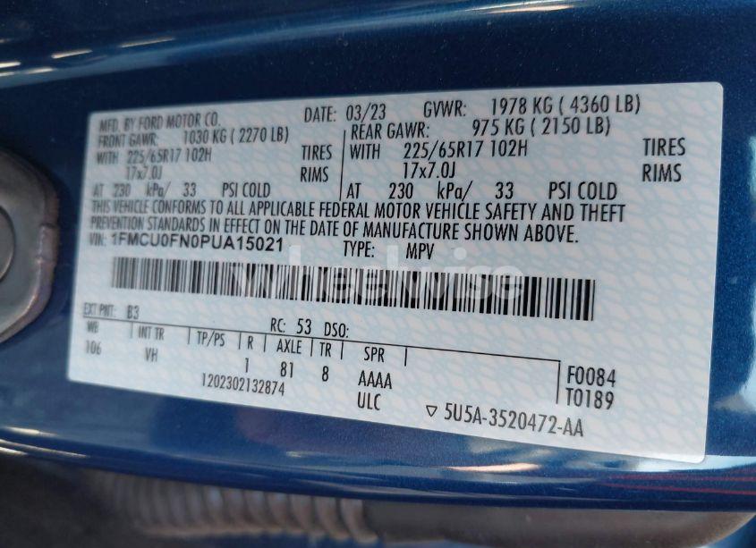 Photo 9 of 2023 Ford Escape (VIN 1FMCU0FN0PUA15021)