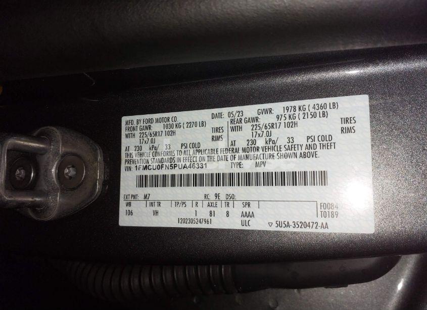 Photo 9 of 2023 Ford Escape (VIN 1FMCU0FN5PUA46331)