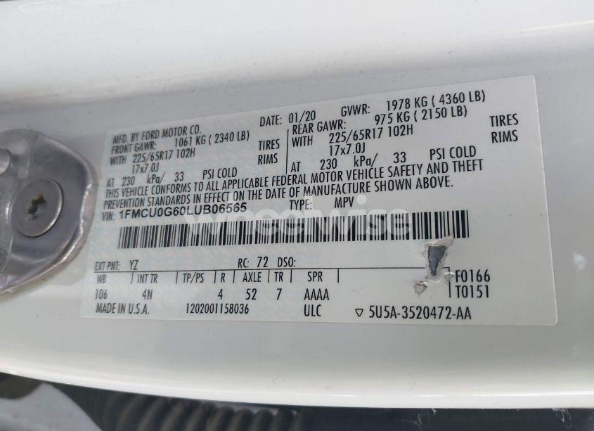 Photo 9 of 2020 Ford Escape SE (VIN 1FMCU0G60LUB06565)