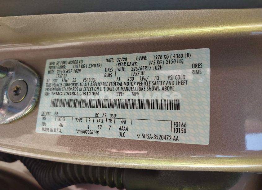 Photo 9 of 2020 Ford Escape SE (VIN 1FMCU0G60LUB13094)