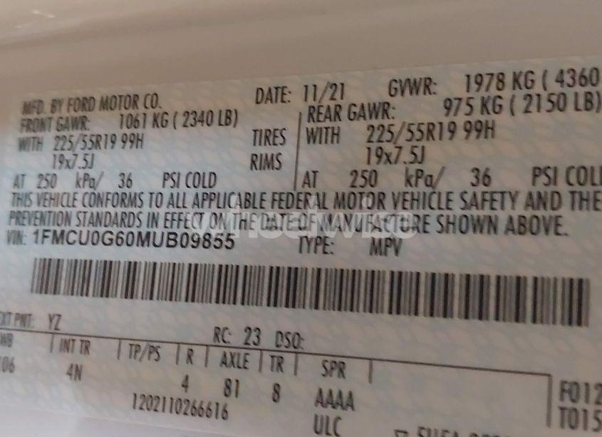 Photo 9 of 2021 Ford Escape SE (VIN 1FMCU0G60MUB09855)