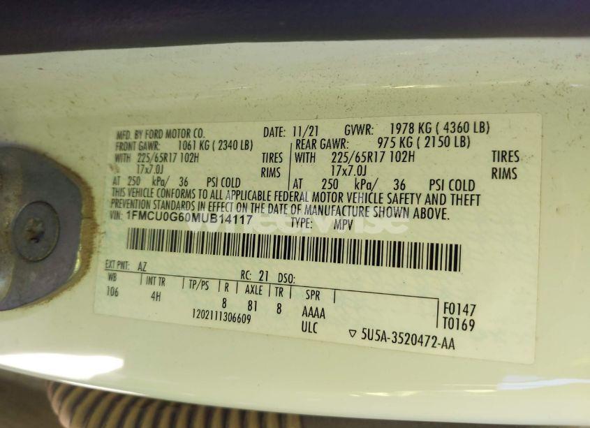 Photo 9 of 2021 Ford Escape SE (VIN 1FMCU0G60MUB14117)