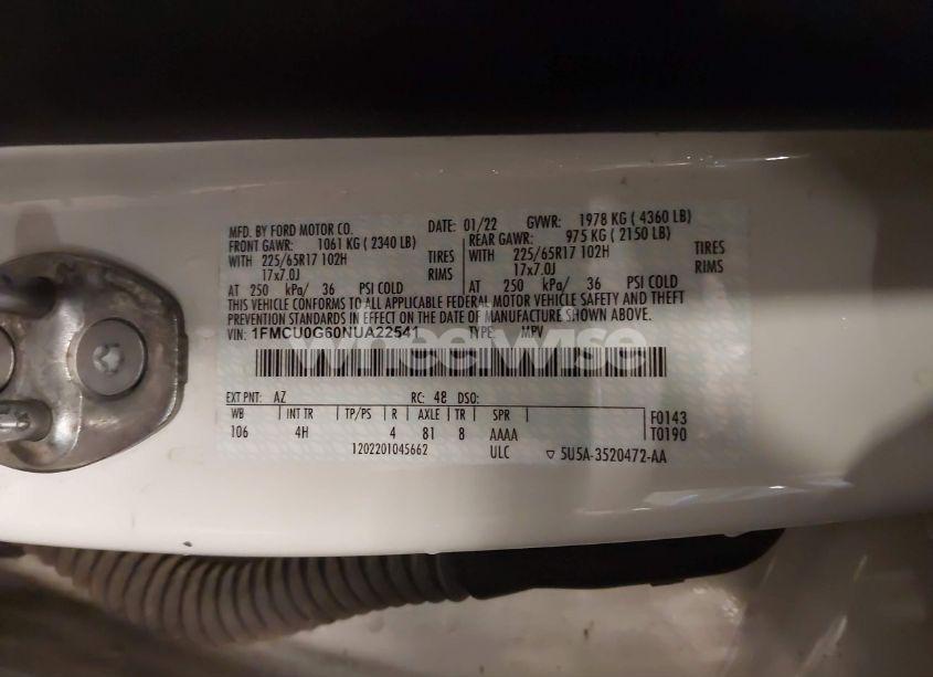 Photo 9 of 2022 Ford Escape SE (VIN 1FMCU0G60NUA22541)