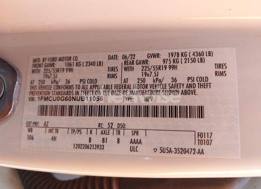 Photo 9 of 2022 Ford Escape SE (VIN 1FMCU0G60NUB11056)