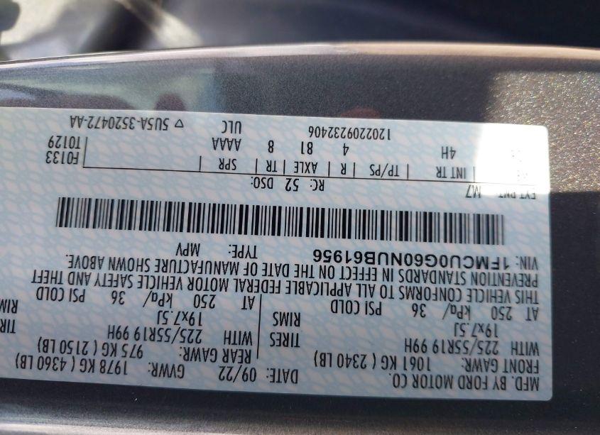 Photo 7 of 2022 Ford Escape SE (VIN 1FMCU0G60NUB61956)