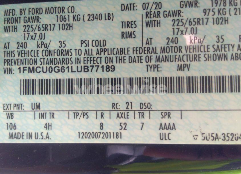 Photo 9 of 2020 Ford Escape SE (VIN 1FMCU0G61LUB77189)