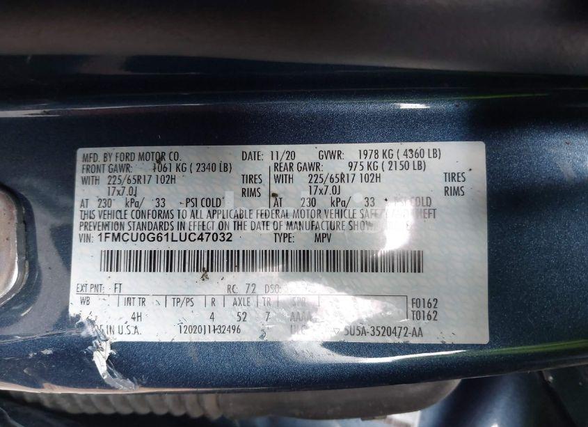 Photo 9 of 2020 Ford Escape SE (VIN 1FMCU0G61LUC47032)