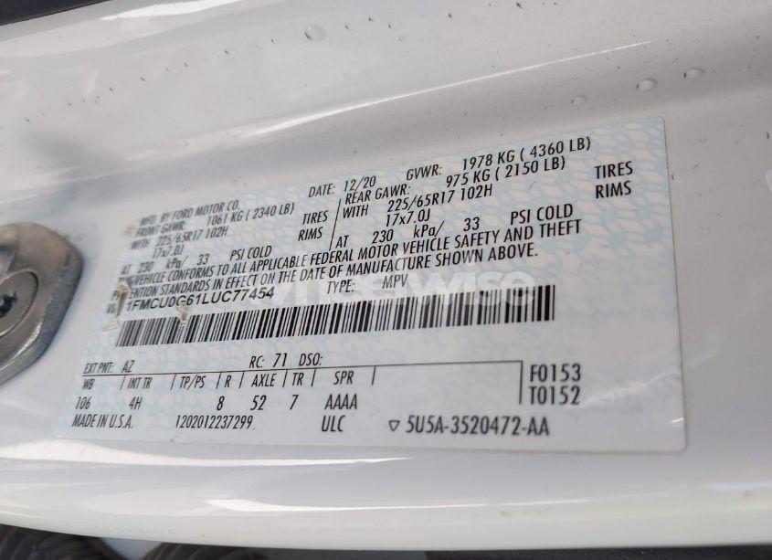 Photo 9 of 2020 Ford Escape SE (VIN 1FMCU0G61LUC77454)