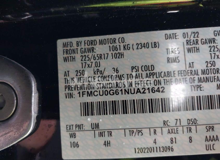 Photo 9 of 2022 Ford Escape SE (VIN 1FMCU0G61NUA21642)