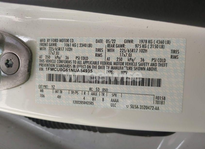 Photo 9 of 2022 Ford Escape SE (VIN 1FMCU0G61NUA84935)