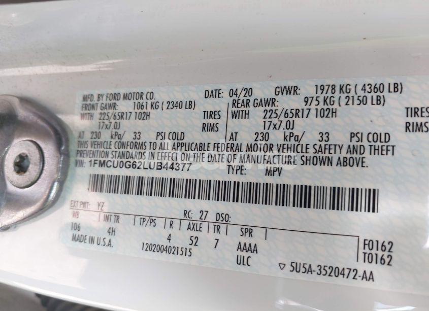 Photo 9 of 2020 Ford Escape SE (VIN 1FMCU0G62LUB44377)