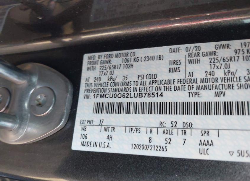 Photo 9 of 2020 Ford Escape SE (VIN 1FMCU0G62LUB78514)