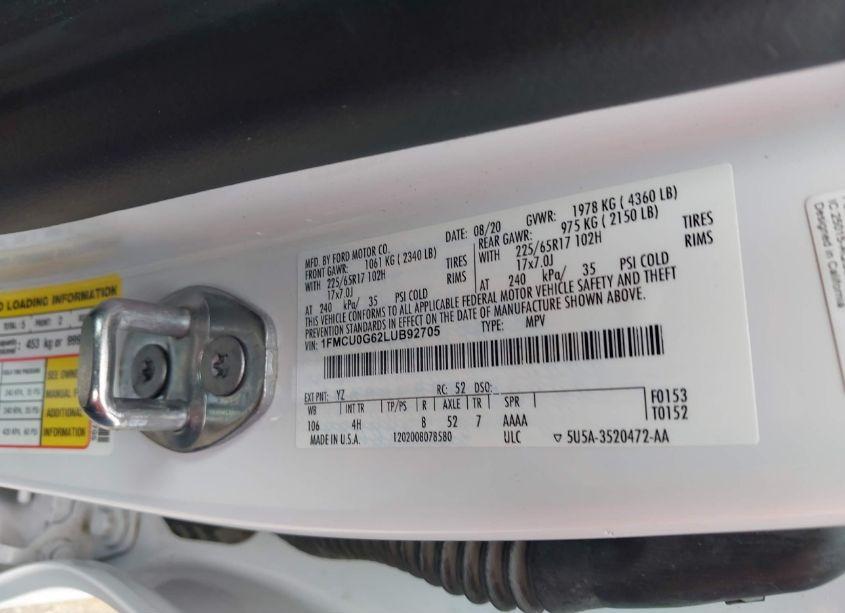 Photo 9 of 2020 Ford Escape SE (VIN 1FMCU0G62LUB92705)