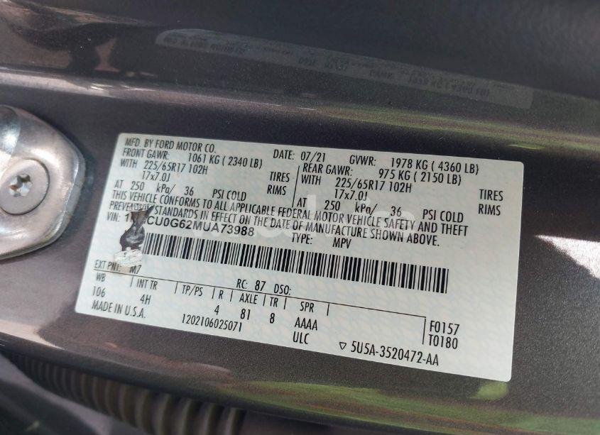 Photo 9 of 2021 Ford Escape SE (VIN 1FMCU0G62MUA73988)