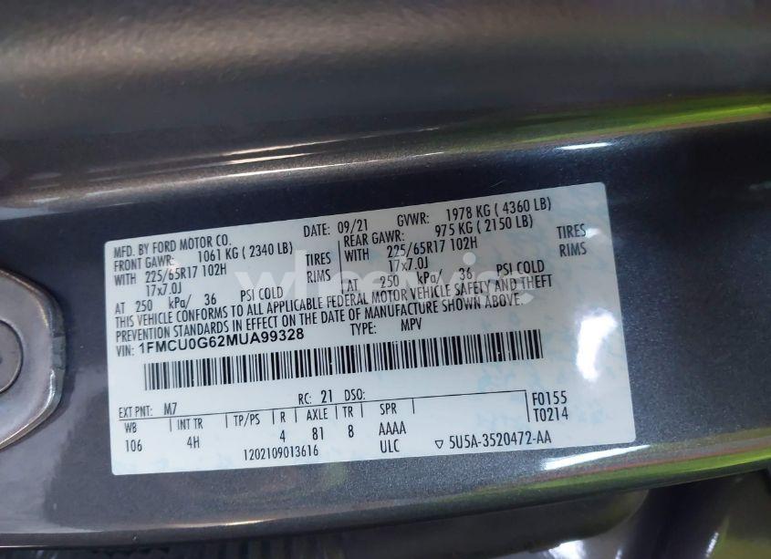 Photo 9 of 2021 Ford Escape SE (VIN 1FMCU0G62MUA99328)