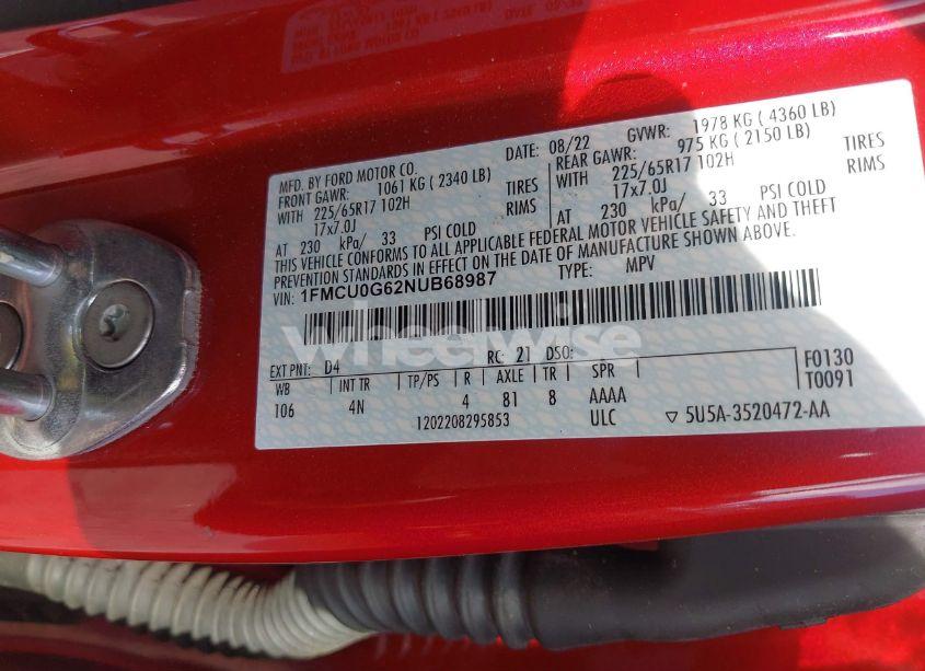 Photo 9 of 2022 Ford Escape SE (VIN 1FMCU0G62NUB68987)