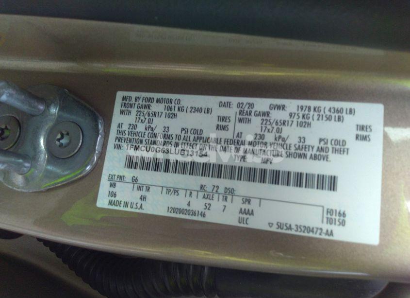 Photo 9 of 2020 Ford Escape SE (VIN 1FMCU0G63LUB13154)