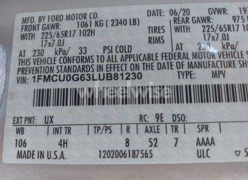 Photo 9 of 2020 Ford Escape SE (VIN 1FMCU0G63LUB81230)