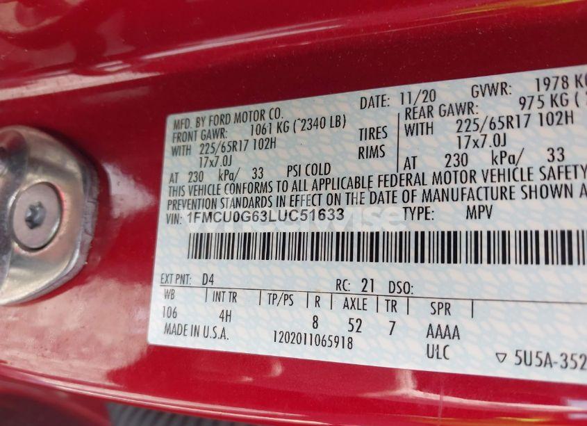 Photo 9 of 2020 Ford Escape SE (VIN 1FMCU0G63LUC51633)