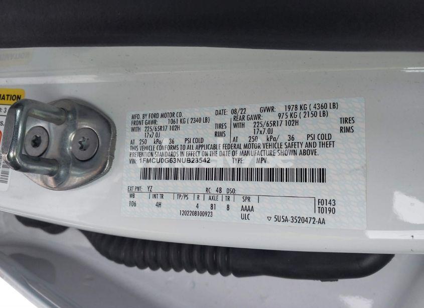 Photo 9 of 2022 Ford Escape SE (VIN 1FMCU0G63NUB23542)