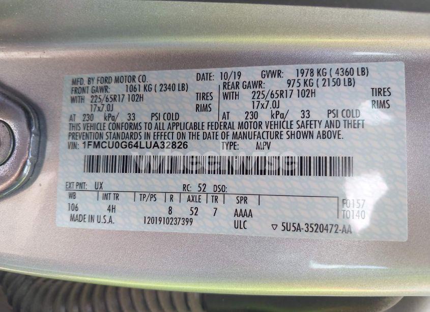 Photo 9 of 2020 Ford Escape SE (VIN 1FMCU0G64LUA32826)