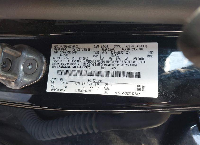 Photo 9 of 2020 Ford Escape SE (VIN 1FMCU0G64LUA95375)